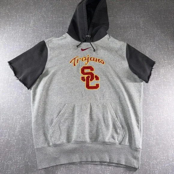 USC Trojans Hoodie Sweatshirt Mens XL Gray NCAA Football Nike Short Sleeve