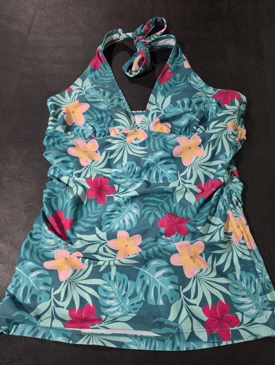 Cupshe Teal Floral Halter Tankini Top - Women