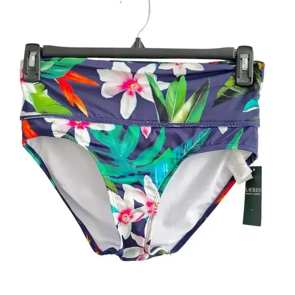 Lauren Ralph Lauren Women Size 4 Blue Green Floral Tropical Bikini Bottom Swim