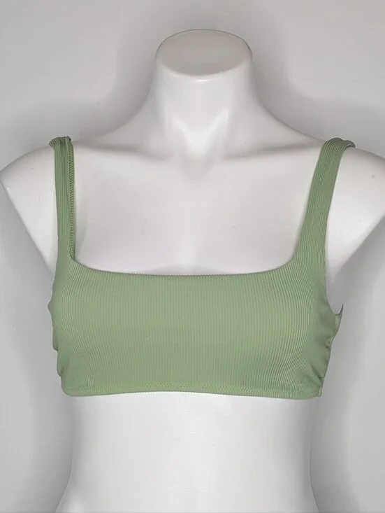 Aerie Green Ribbed Square Scoop Bikini Top M