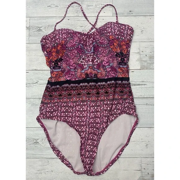 Kenneth Cole Reaction Swimsuit One Piece Womens Large Multi Geometric Swimwear L