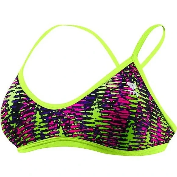 NWT Women's TYR Waikiki‎ Trinity Swimwear Bikini Top Yellow Purple XL 14-16