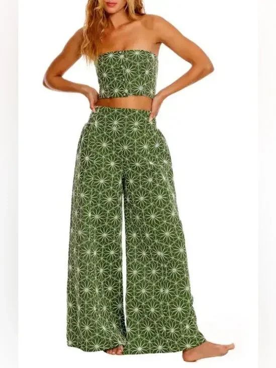 New AGUA BENDITA Liria Vessel Embroidered Strapless Cover-Up Crop Top Size S