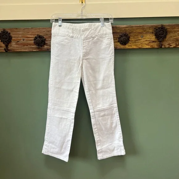 Tory Burch‎ White Cropped Denim Pants Gold Snap Hem Jeans Size 25