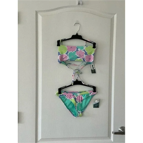 Bikini Set Eidon NWT 70's Pastel Floral S Bandeau XS V Low Rider