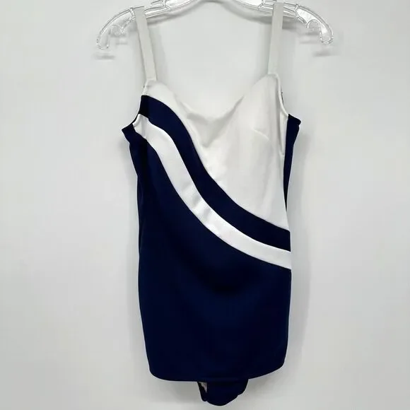 Vintage 70s‎ Swimsuit Size 12 Union Label Front Skirt Nautical Robby Len USA