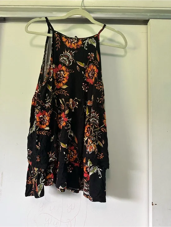 torrid Black Floral Halter Camisole with Orange and Green Accents