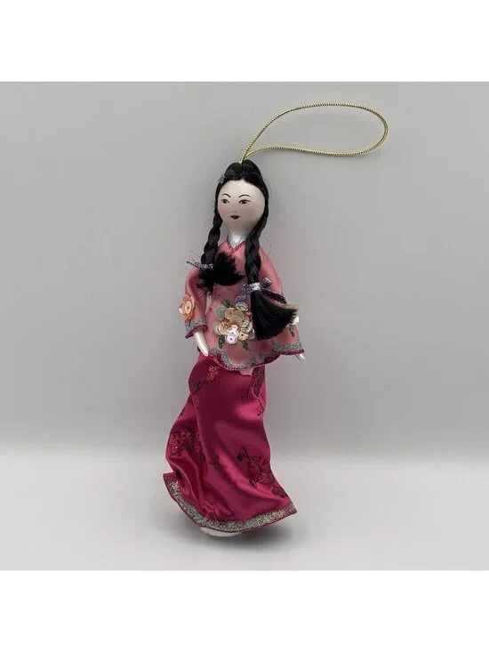 Ladies Of Elegance Glass Christmas Ornament Asian Girl Geisha Sequins Violet 8”