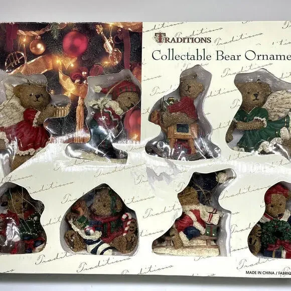 Collectible Bear Ornaments Set of 8 Brand NEW Vintage Christmas‎ Traditions