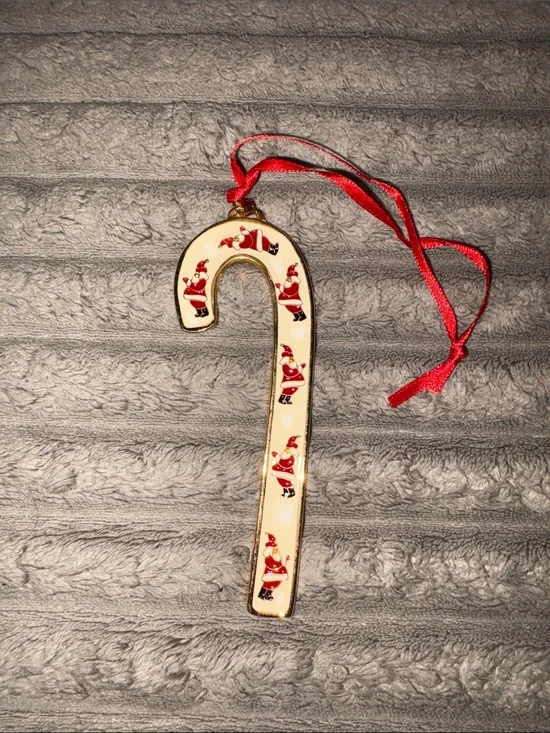 1995 Wallace Silversmith Gold Plated Enamel Santa Claus Candy Cane Ornament