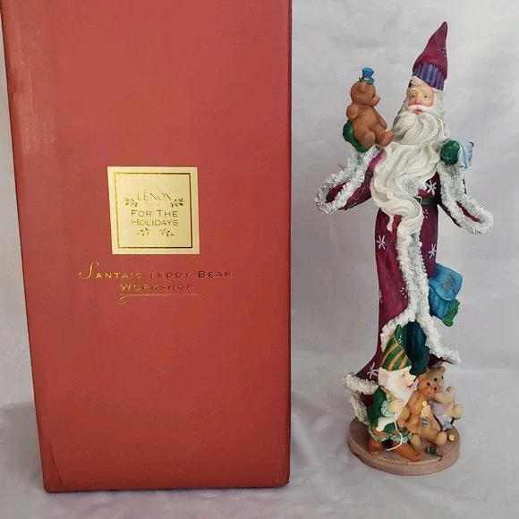 Lenox Santa's Teddy Bear Workshop Pencil‎ Santa Figurine Christmas 2009 EUC  Box