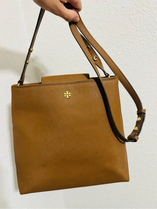 Tory Burch Emerson Saffiano Leather  Bag with Gold Logo