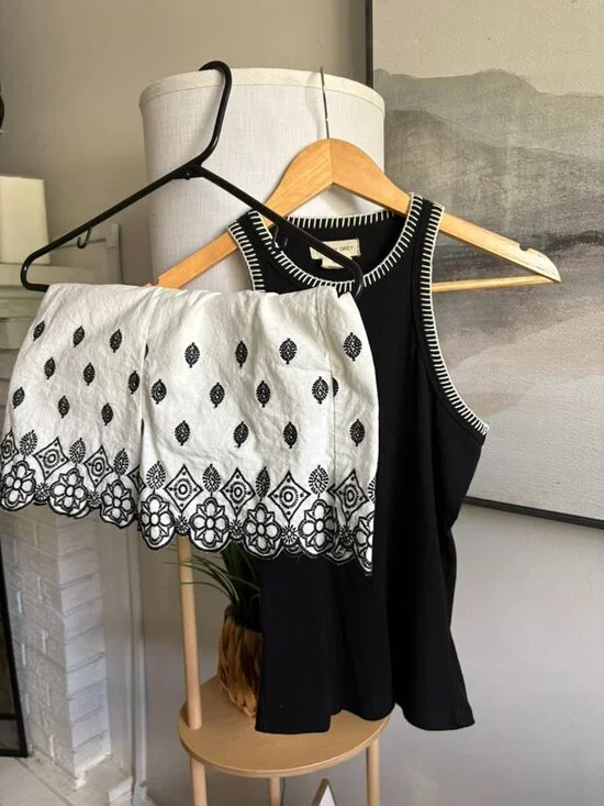 Happily Grey Black Tank & Embroidered Shorts 2 Piece Set XS