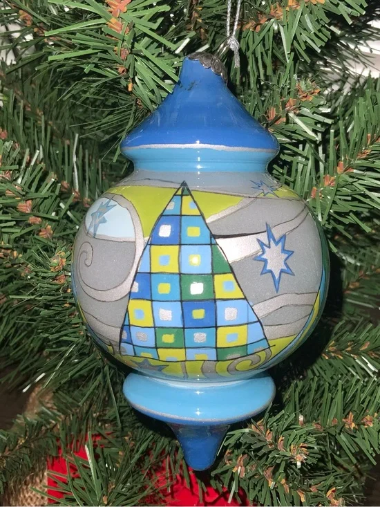 Pier 1 Li Bien 2006 Glass Ornament Reverse Hand Painted Christmas Trees