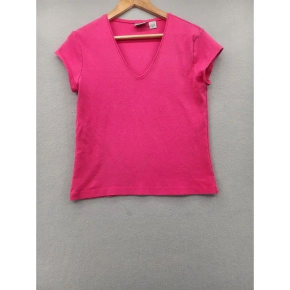 Chicos Pink V-Neck Short Sleeve T-Shirt Cotton Stretch Tee Womens‎ Size 1 Medium