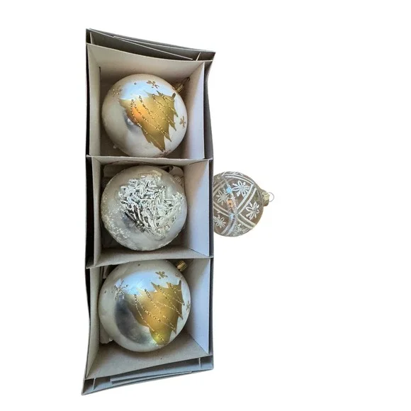 Vintage Dillards Glass Christmas‎ Ornaments Made in Western Germany Gold White 4