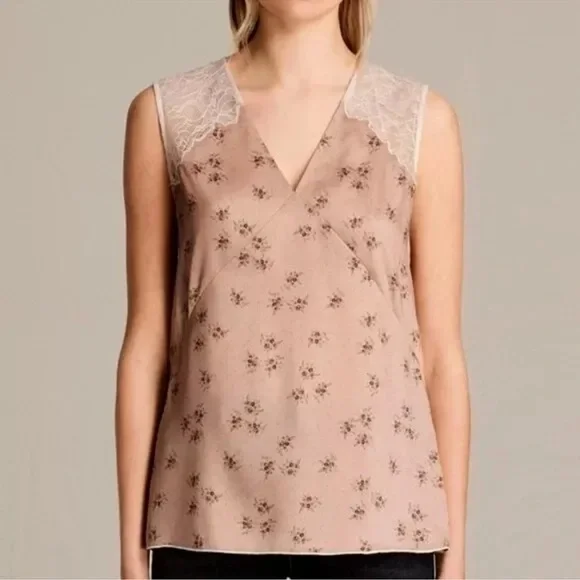 ALL SAINTS Prism Rosalie Sleeveless Lace Floral Top Blush Size 4