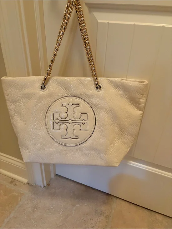 Tory Burch Cream Leather Tote with Gold Chain Straps