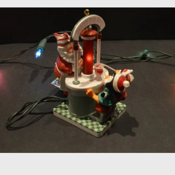 Vintage Hallmark Christmas Ornament  Sharing A Soda lighted‎ Santa penguins