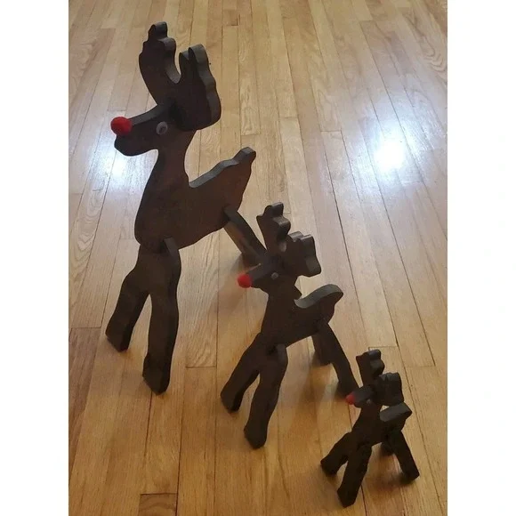 Reindeer‎ Wooden Christmas Decoration Slot Together Approx Lot Of 3 SEE PHOTOS