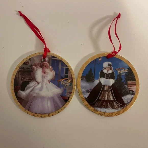Vintage 1989‎ And 1996 Enesco Mattel Barbie Happy Holidays Christmas Ornament