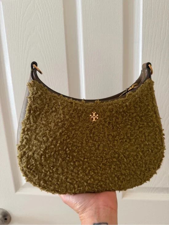 Tory Burch Olive Sherpa Shoulder Bag with Gold Logo