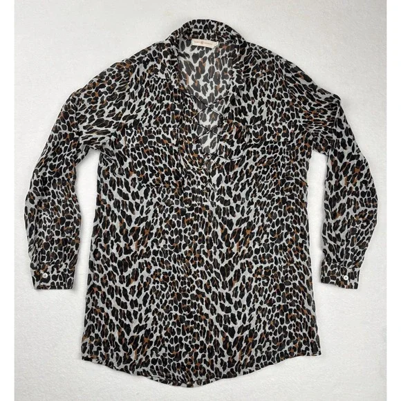 Tory Burch Leopard Print Lace‎ Up Tunic Blouse Silk Blend Size Small