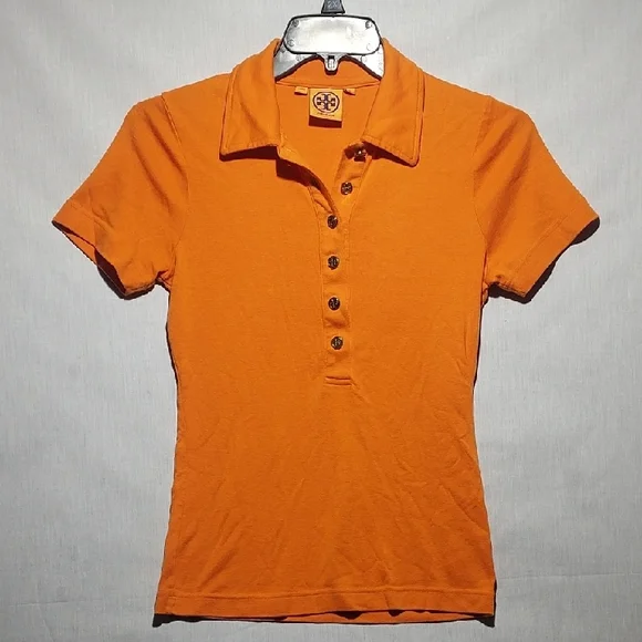 Tory Burch Orange half button short sleeve women's polo‎ shirt size small