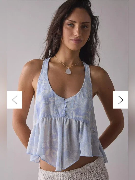 Urban Outfitters Light Blue Paisley Ruffle Tank Top - Women's