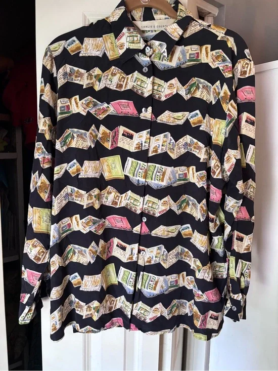 Vintage 90’s Carlie’s Court Book Notebook Library 100% Silk Shirt Size M