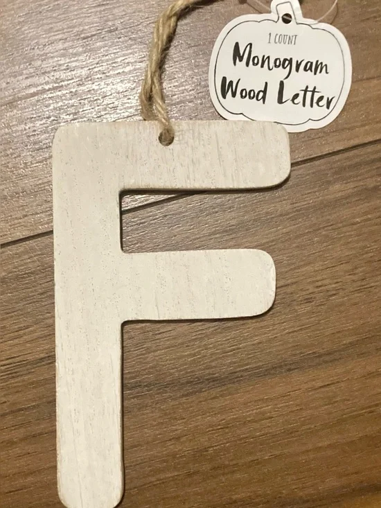 Target Bullseye Monogram Letter “F” Christmas Ornament White Wood Initial 6