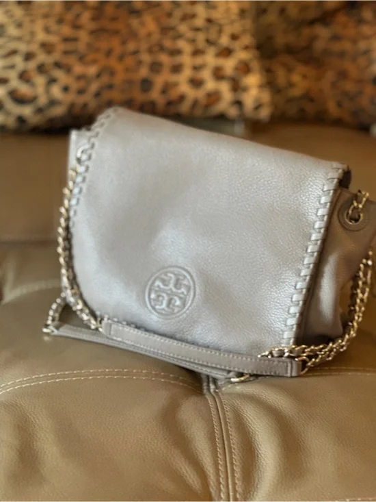 Tory Burch Pebbled Leather Crossbody  with Chain Strap