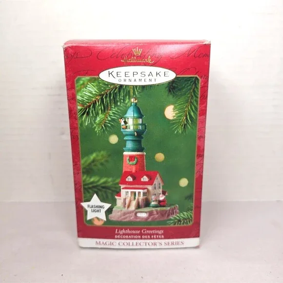 2001 Hallmark Keepsake Magic Ornament Lighthouse Greetings  EUC