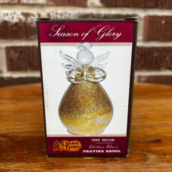 Praying Angel Ornament Cracker Barrel Season of Glory Gold Glitter Glass 3