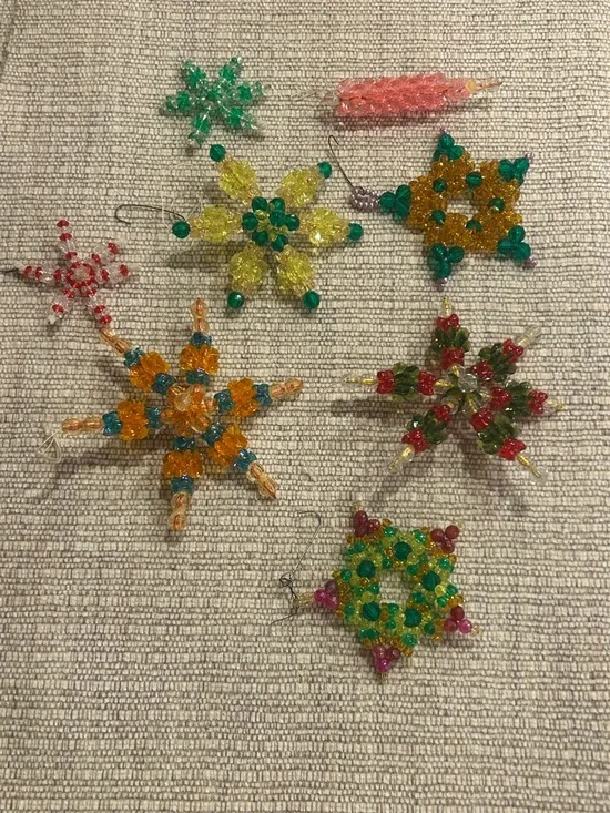 Lot of 8 Beautiful Handmade Beaded Star Snowflake Ornaments