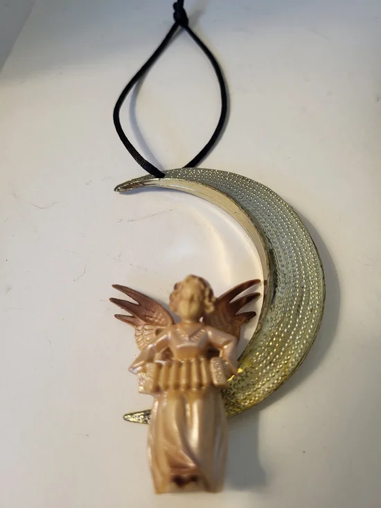 1960s Hong Kong Gold Crescent Moon Angel Ornament 3