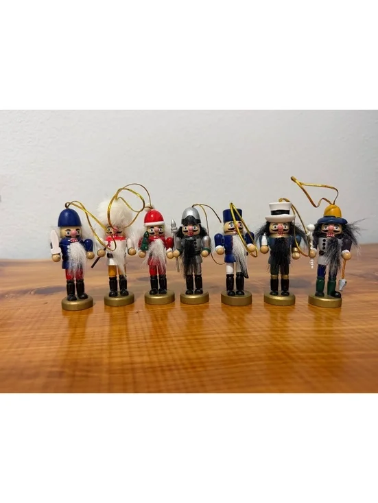 Lot of 7, Multicolor Wooden Nutcracker Soldiers Christmas Tree Ornament