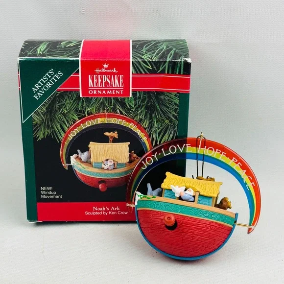 Hallmark Noahs Ark Windup Ornament‎ Rainbow Joy Love Hope Peace Ken Crow 1991