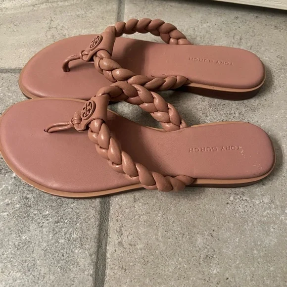 Tory Burch Braided Thong Sandals in Dusty Rose