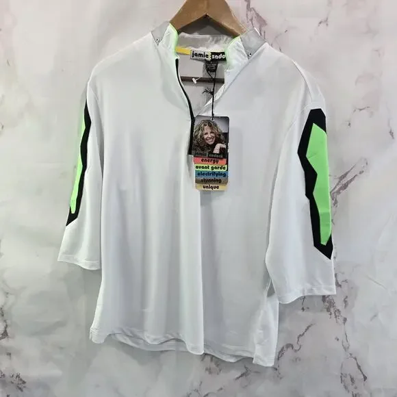 Jamie Sadock Shirt Womens Large White Green Zip Sunsense Cool Tron Mikado