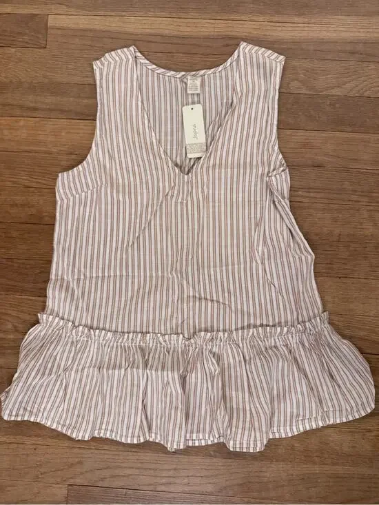NWT Japna Women's Tan White Striped Sleeveless Peplum Top - Size S   b20