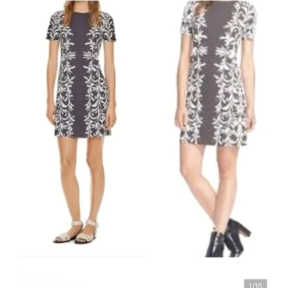 Tory Burch NWT Symphony Brushstroke Print A Line Sheath‎ Dress Stretch Sz M Gray