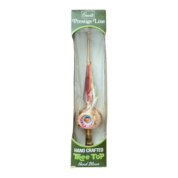 Grants Prestige Line Hand Blown Glass Tree Topper Gold Red Green Christmas Decor