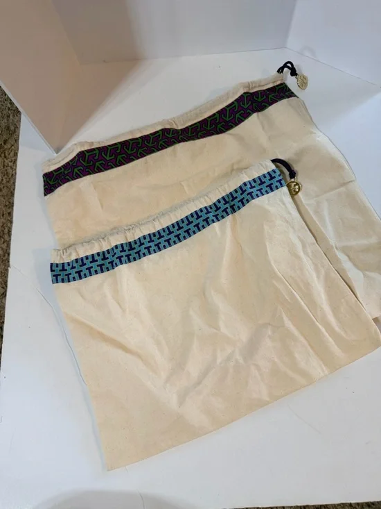Tory Burch Canvas Drawstring Bags with Blue &‎ Purple Trim