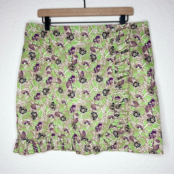 Tory Burch Performance Golf Skirt Floral Ruffle Snap Built In Shorts size 12