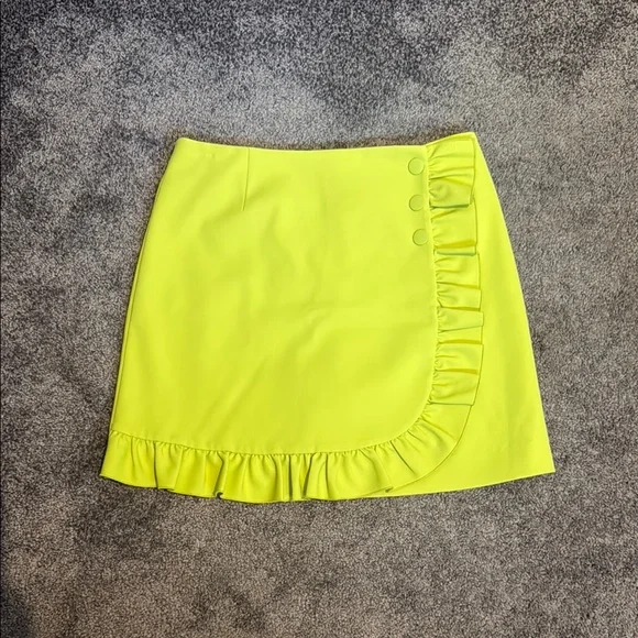 Tory Burch Neon Yellow Ruffle Mini Skirt
