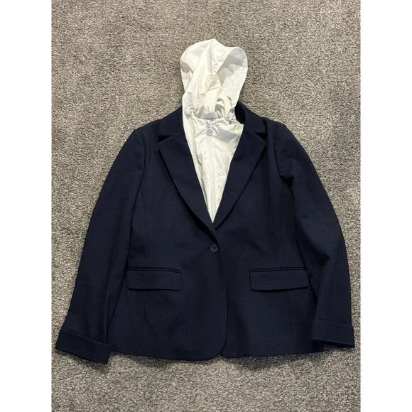 Tory Burch Sport Convertible Blazer With Hood Women’s‎ Size Large Blue White