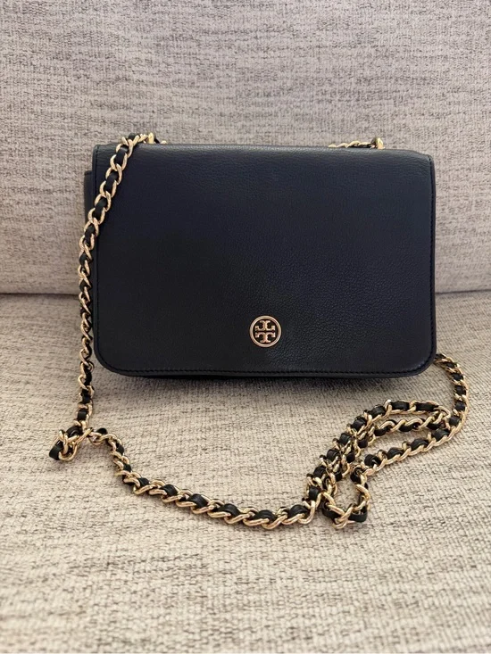 Tory Burch Black Leather Crossbody with Gold Hardware