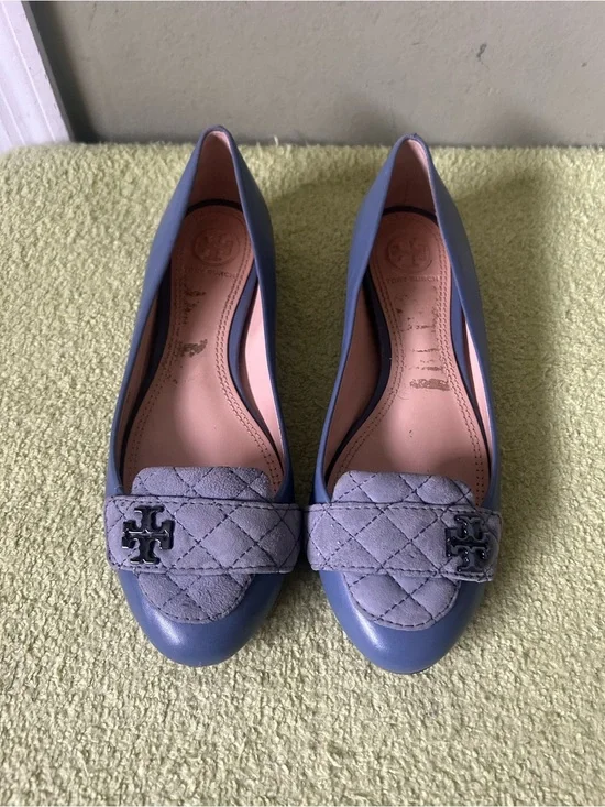 Tory Burch Blue Quilted Detail Leather Flats Loafers Sz 6