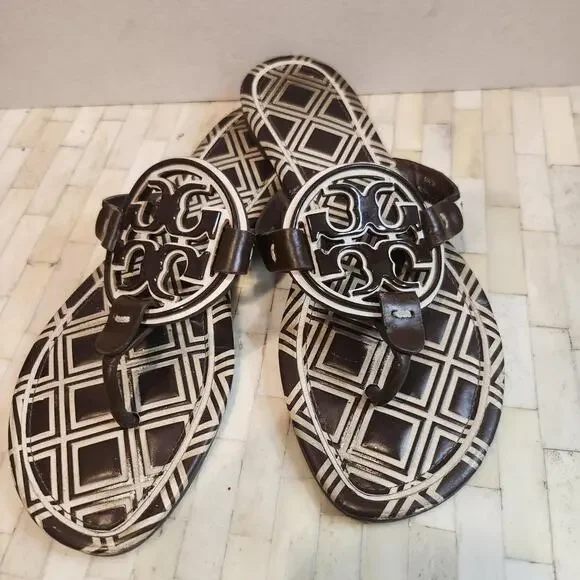 Tory Burch Metal Miller Tile Leather Sandals